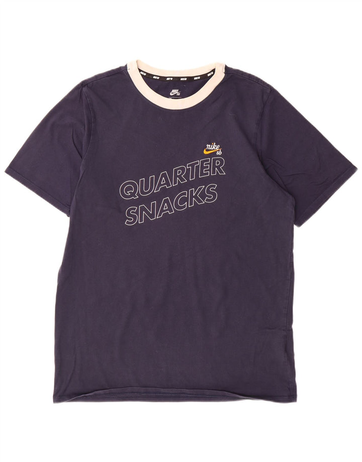 NIKE Mens Graphic T-Shirt Top Medium Navy Blue Cotton