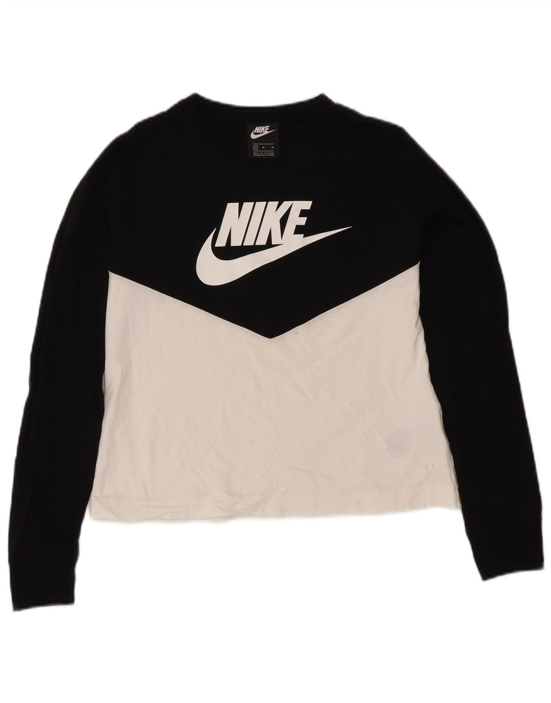 Nike Womens Graphic Top Long Sleeve UK 12 Medium Black Colourblock Cotton