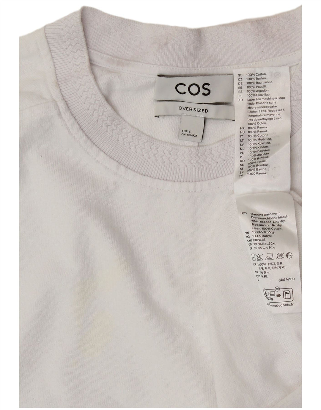 COS Mens Oversized T-Shirt Top Small White Cotton