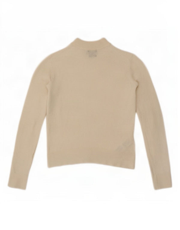 Massimo Dutti Pull court à col en V pour femme UK 6 XS Laine blanche