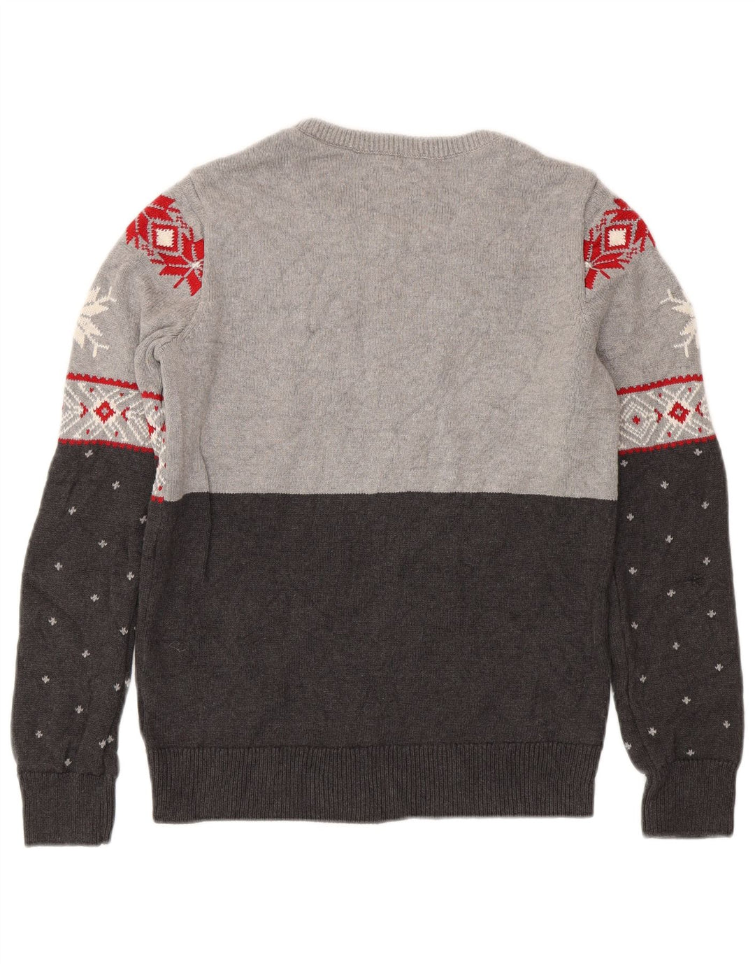 Chaps Mens Boat Neck Jumper Sweater Small Grey Fair Isle Cotton