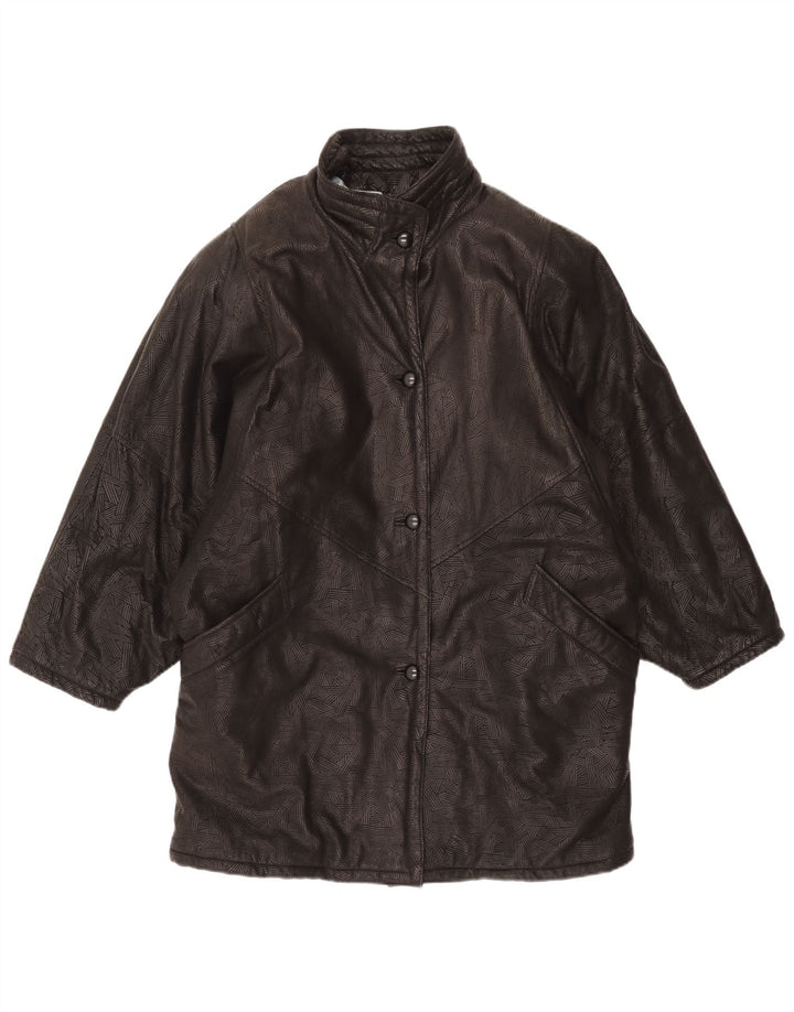 Vintage Womens Oversized Leather Coat UK 20 2XL Black Geometric