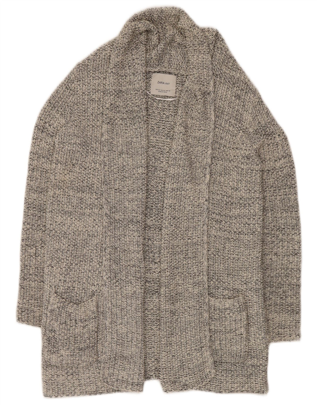 Zara Womens Open Cardigan Sweater UK 14 Medium Grey Flecked