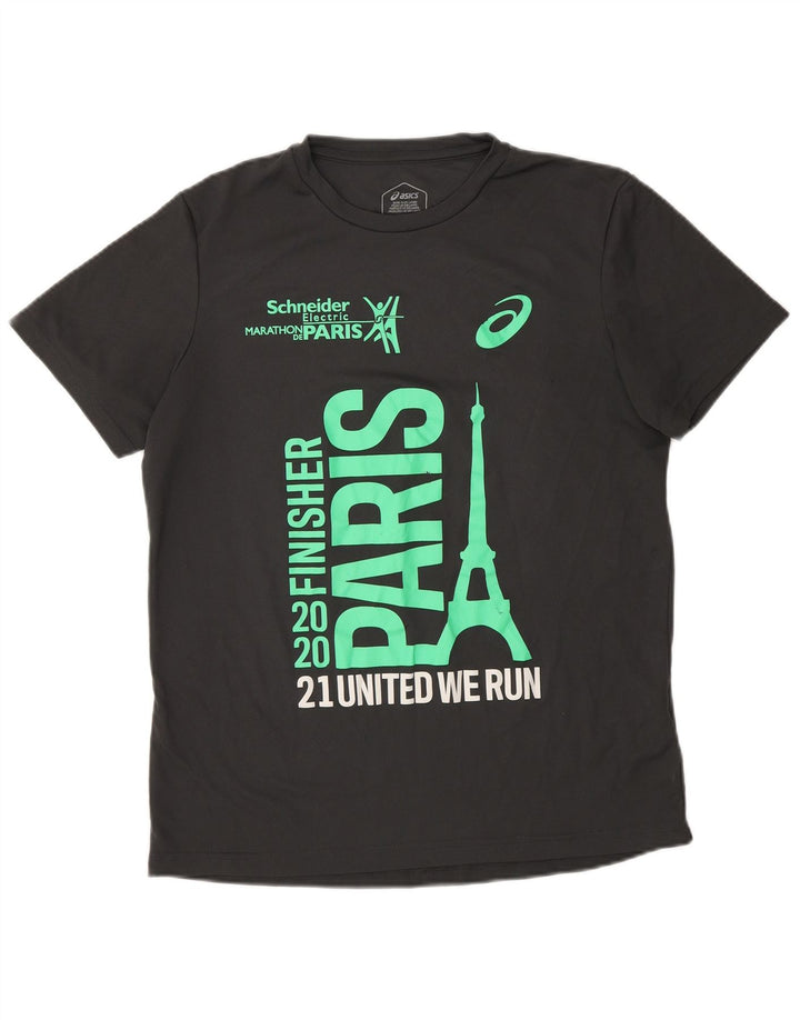 Asics Womens Paris Graphic T-Shirt Top UK 14 Medium Grey Polyester