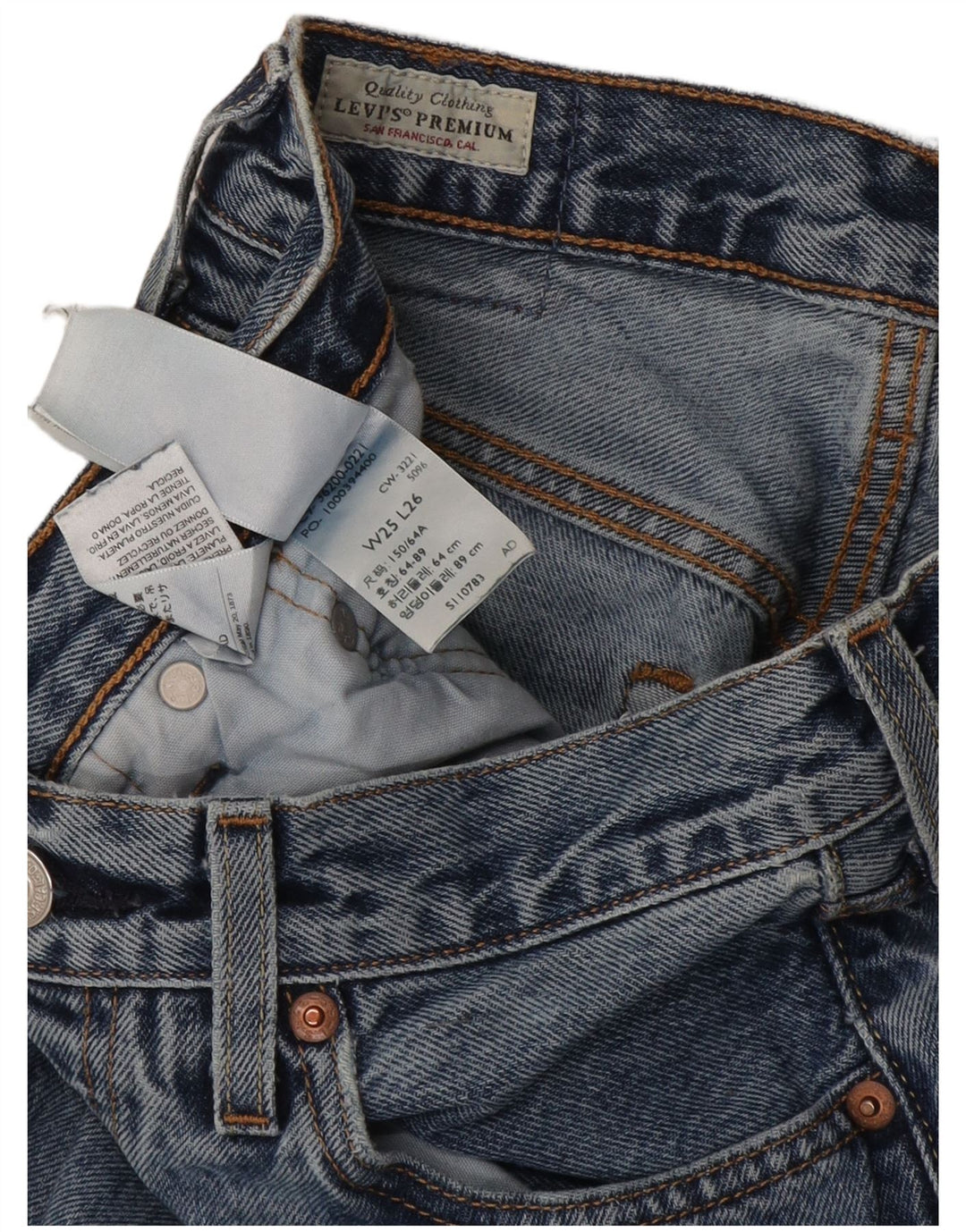 Levi's Womens 501 Straight Jeans W25 L26 Blue Cotton