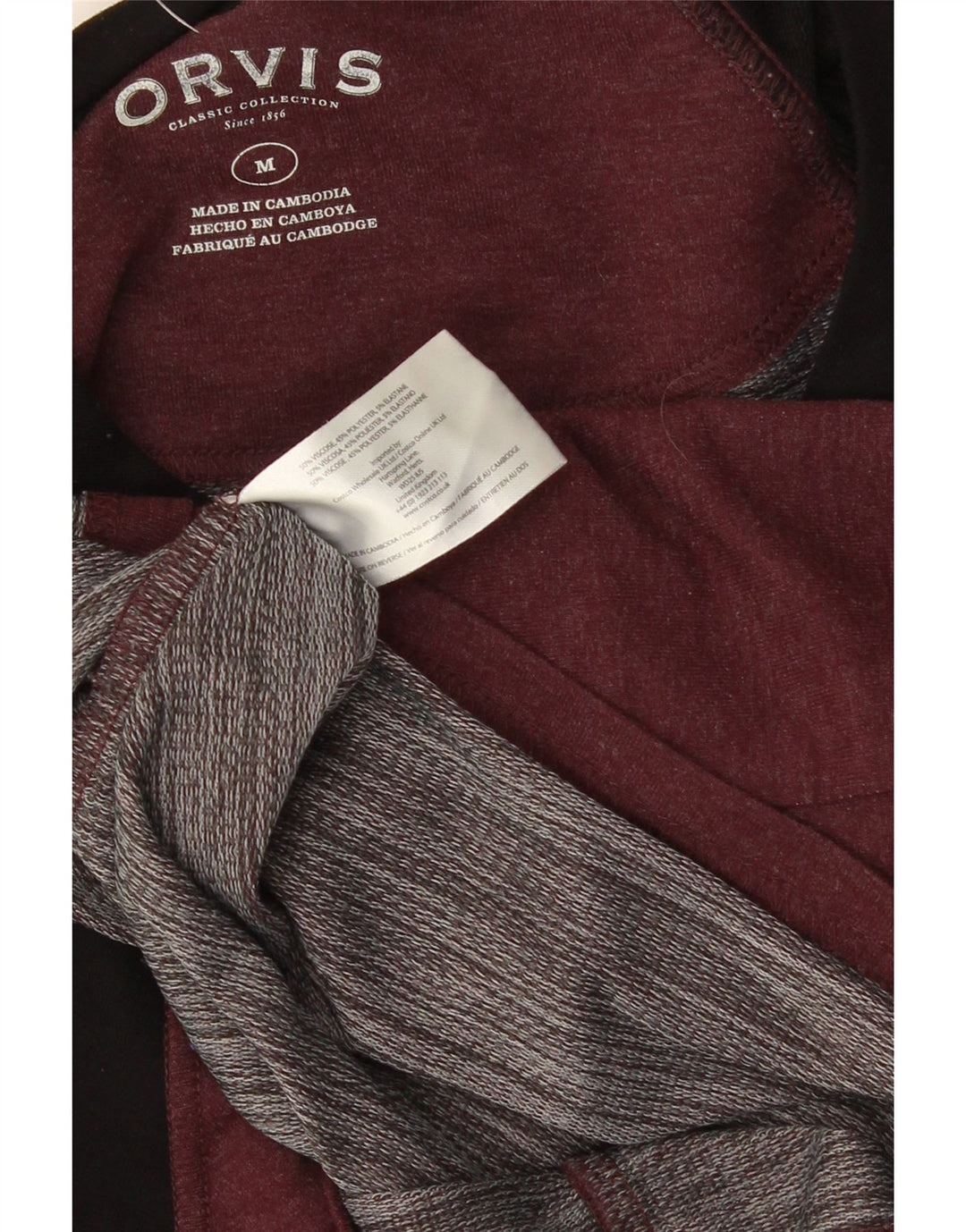 ORVIS Mens Top Long Sleeve Medium Burgundy Colourblock Viscose