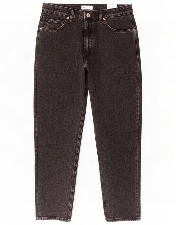 Zara Dame Mom High Rise Tapered Jeans EU 44 XL W30 L27 Sort Bomuld