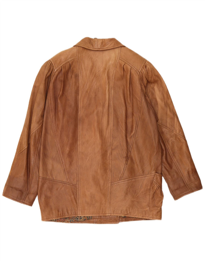 Vintage Womens Oversized Leather Jacket UK 10 Small Beige