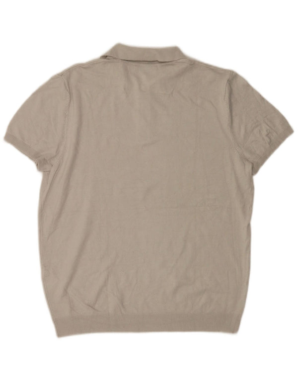 Zara Mens Short Sleeve Polo Neck Jumper Sweater Large Grey Viscose