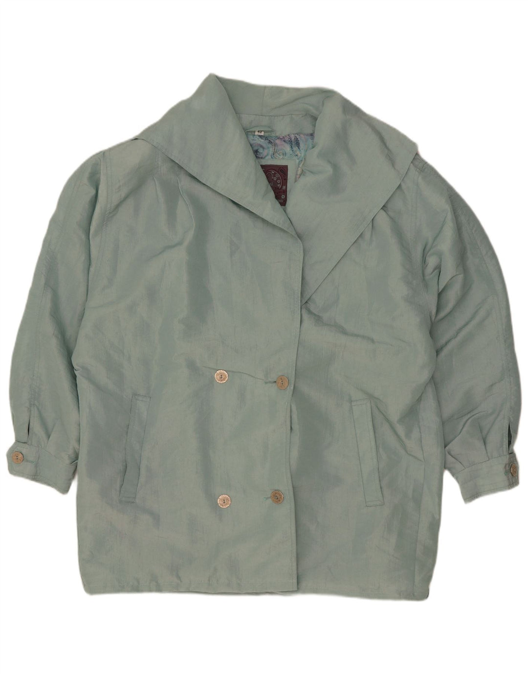 Vintage Womens Oversized Double Breasted Coat EU 42 Large Green Nylon