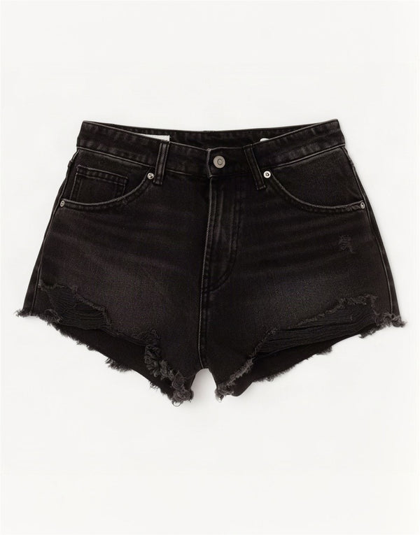 Zara Womens High Waist Distressed Denim Shorts EU 36 XS W26 Grey Cotton