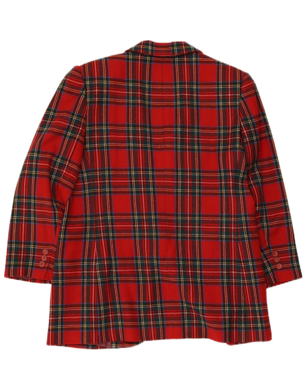 Vintage Womens 3/4 Sleeve 1 Button Blazer Jacket UK 14 Medium Red Plaid