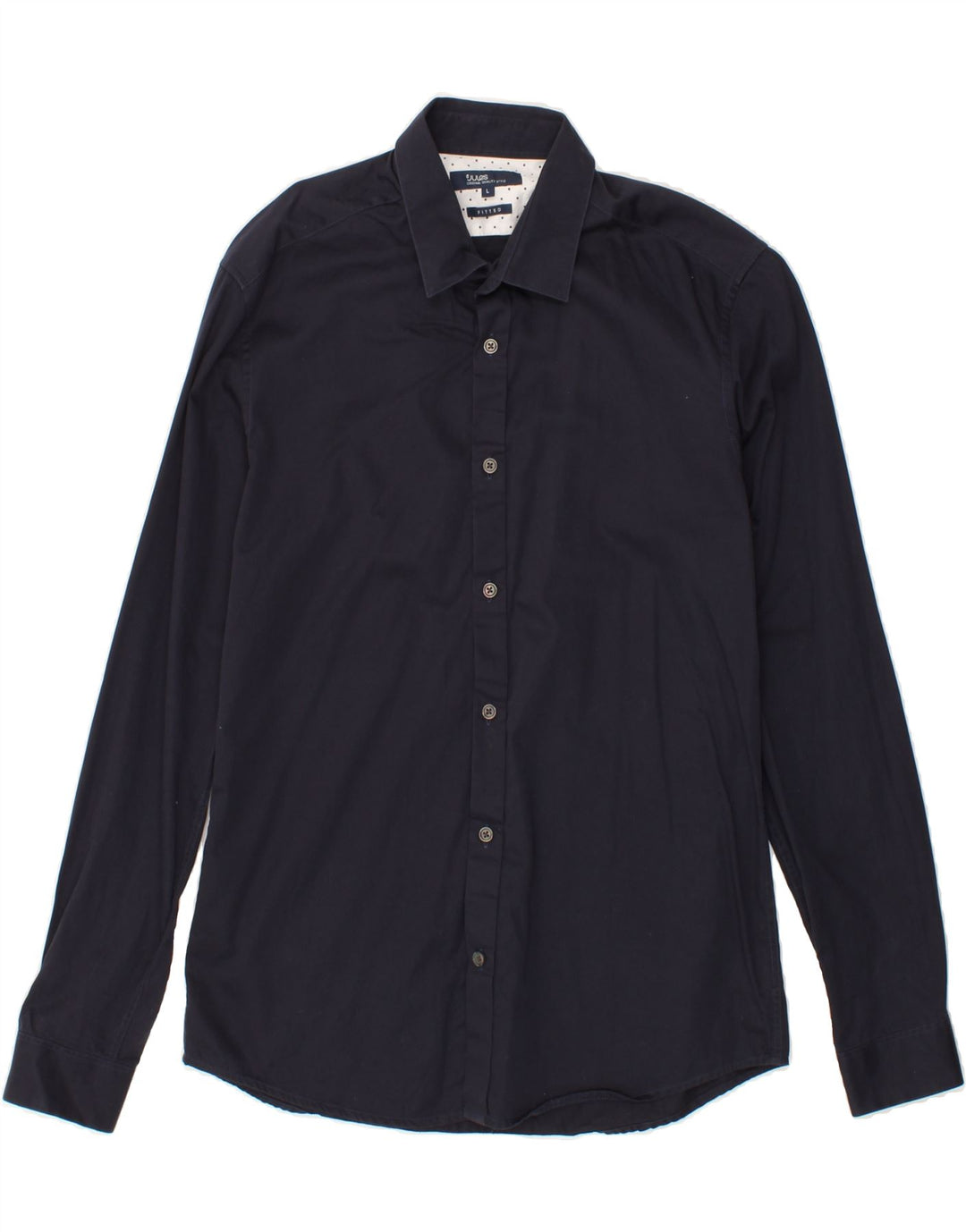 JULES Mens Fitted Shirt Large Navy Blue Cotton Vintage Jules and Second-Hand Jules from Messina Hembry 