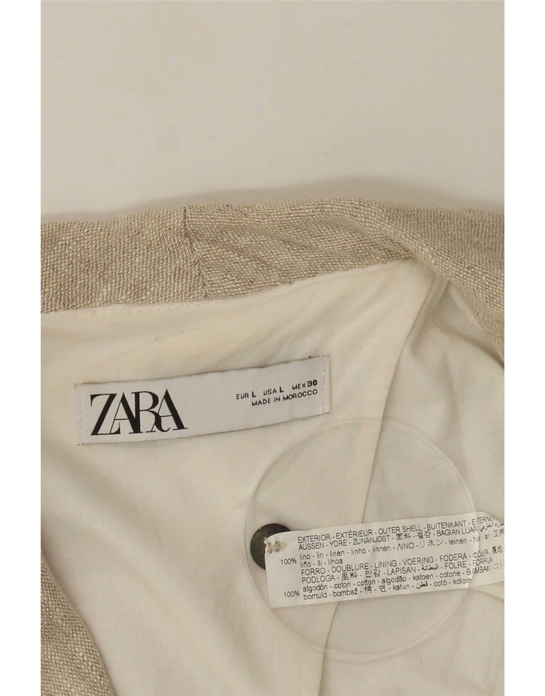 Zweireihiger Blazer für Damen von Zara, UK 16, Größe L, Beige, Leinen