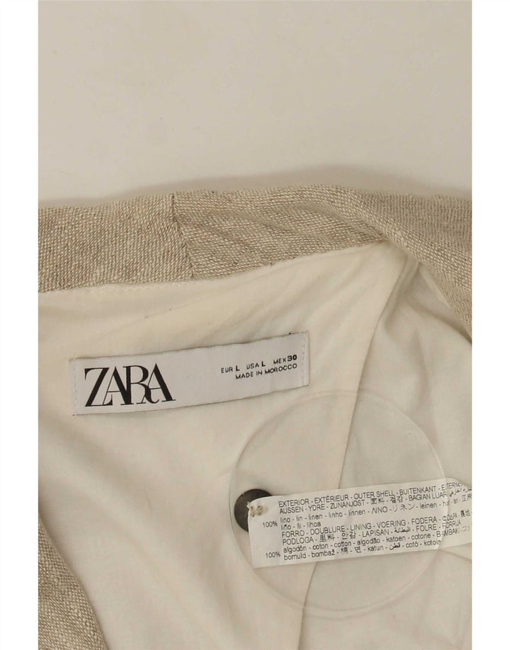 Zweireihiger Blazer für Damen von Zara, UK 16, Größe L, Beige, Leinen
