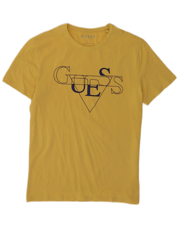 Guess Herre Slim Fit Grafisk T-Shirt Top Stor Gul Bomuld