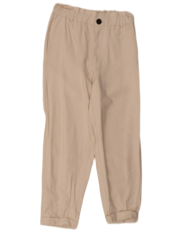 Zara Womens High Waist Tapered Cropped Trousers Small W26 L25 Beige Viscose