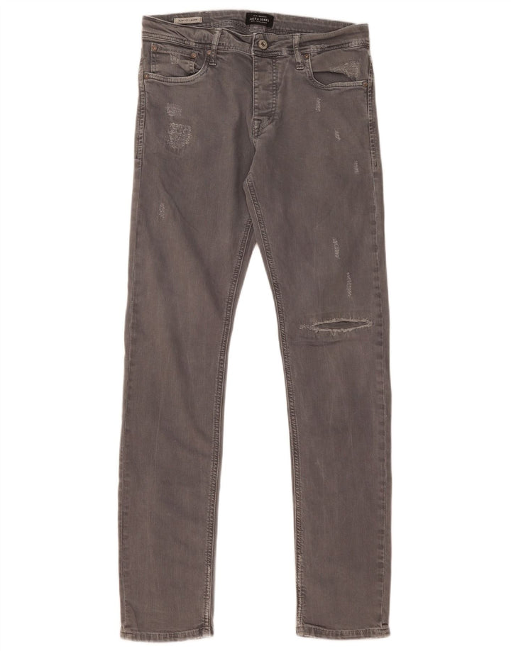 Jack & Jones Mens GLENN Distressed Slim Jeans W31 L32 Grey Cotton