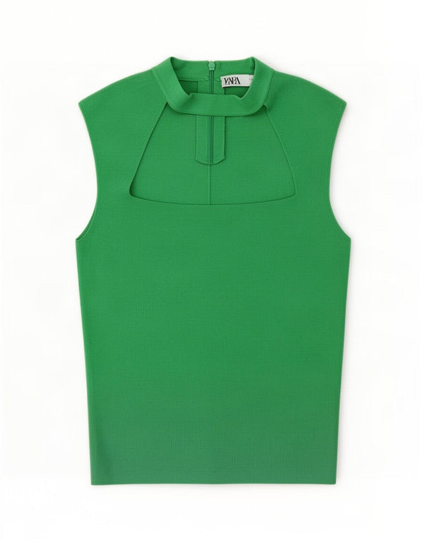 Zara Womens Crop Blouse sans manches Top UK 10 Small Vert Viscose