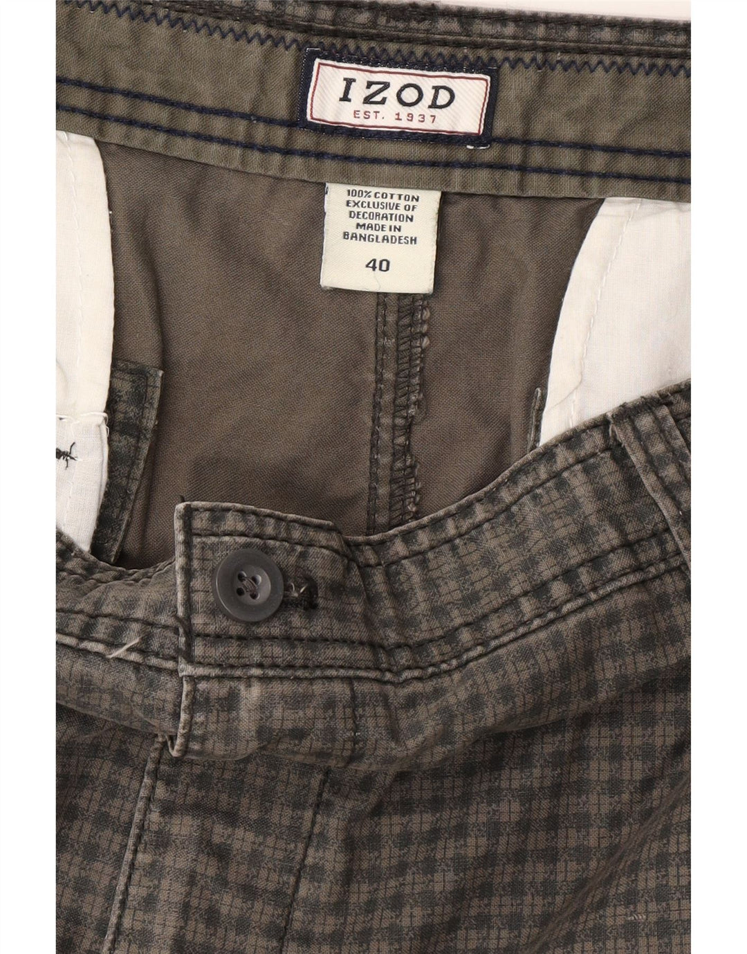 IZOD Mens Cargo Shorts W40 XL Grey Check Cotton Vintage Izod and Second-Hand Izod from Messina Hembry 