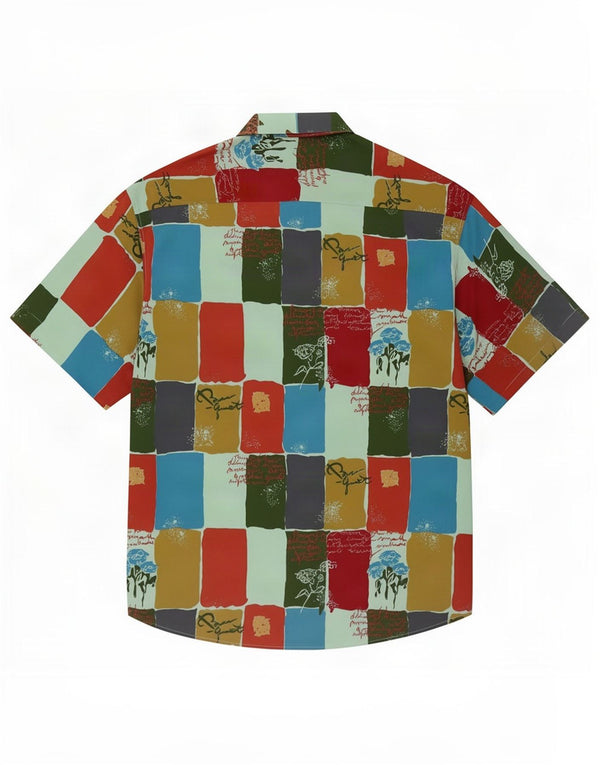 Vintage Mens Abstract Pattern Short Sleeve Shirt XL Multicoloured