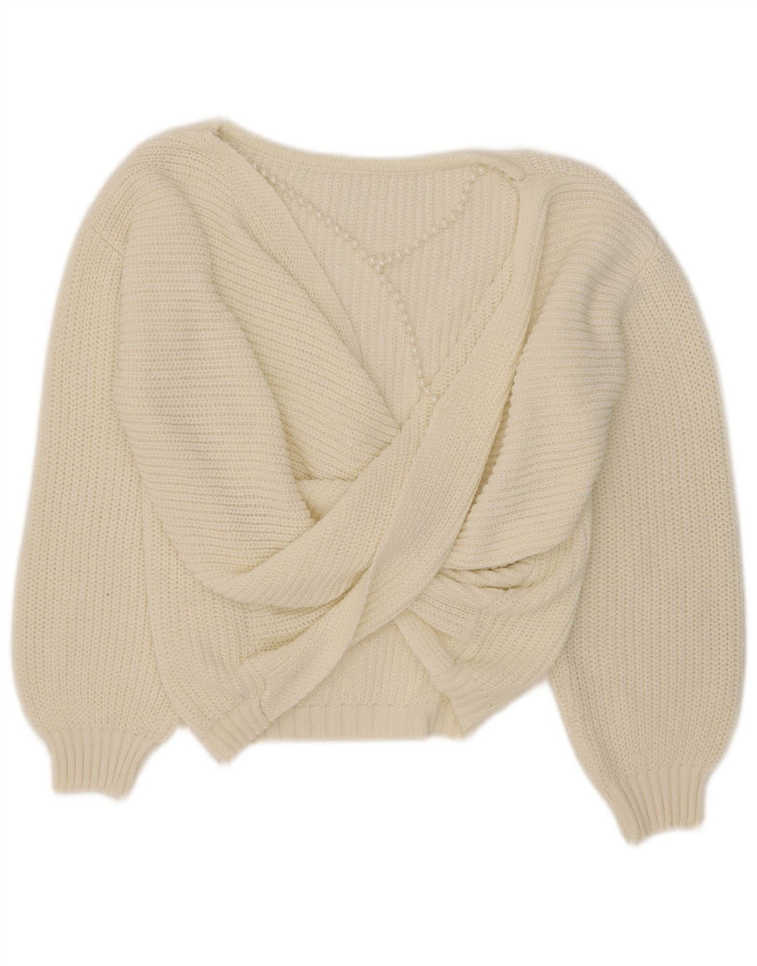 Vintage Womens Oversized Boat Neck Jumper Sweater UK 14 Medium White