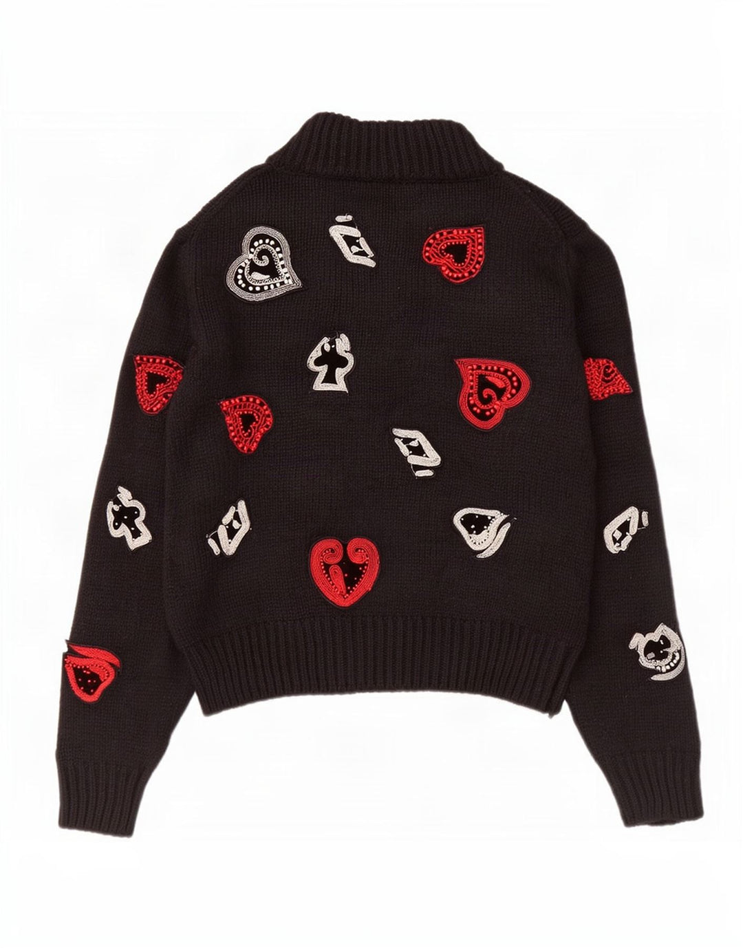Zara Pull graphique à col roulé pour femme UK 12 Noir moyen