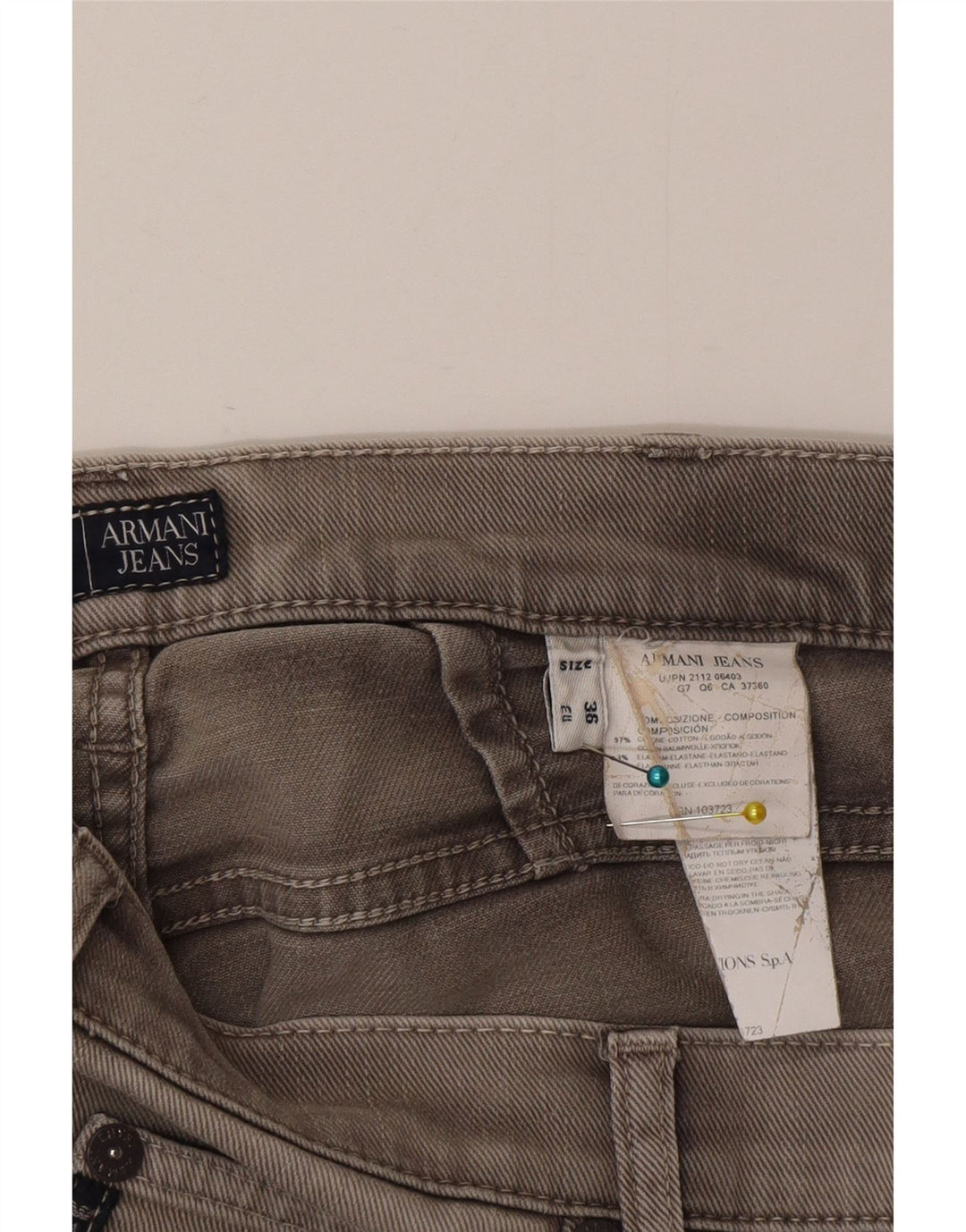 Armani Mens Straight Jeans W36 L35 Grey Cotton