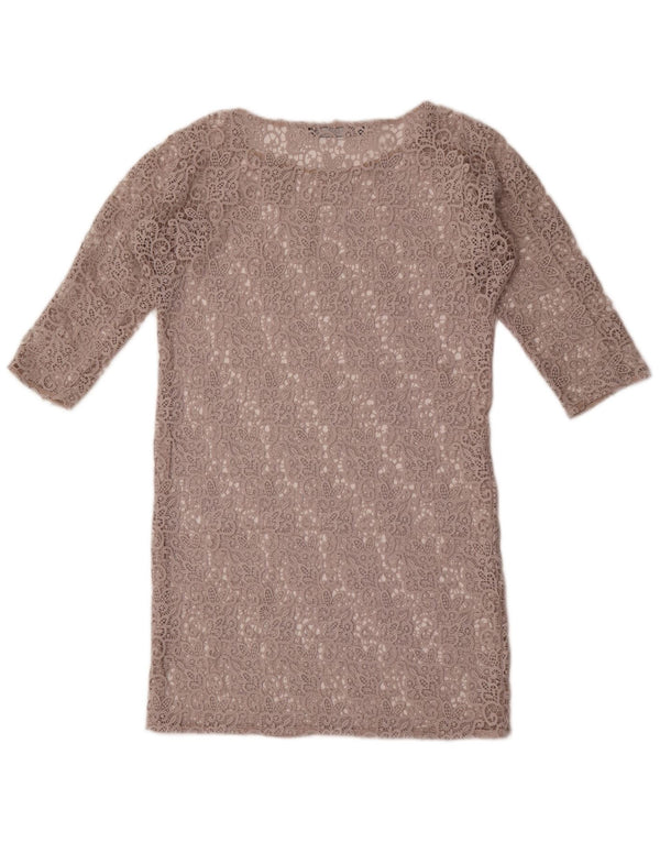 Zara Womens Oversized 3/4 Sleeve Lace Shift Dress UK 10 Small Grey Floral