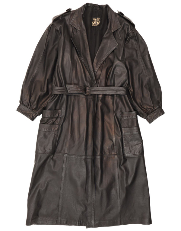 Vintage Military Læderfrakke til kvinder UK 14 Medium Sort