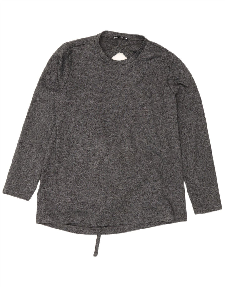 Zara Mujer Blusa Extragrande De Manga Larga Top UK 10 Small Gris