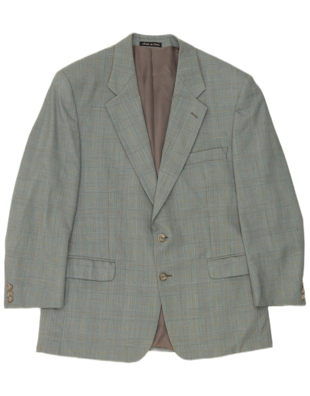 Vintage hombres 2 botones Blazer chaqueta IT 50 grande azul comprobar lana virgen