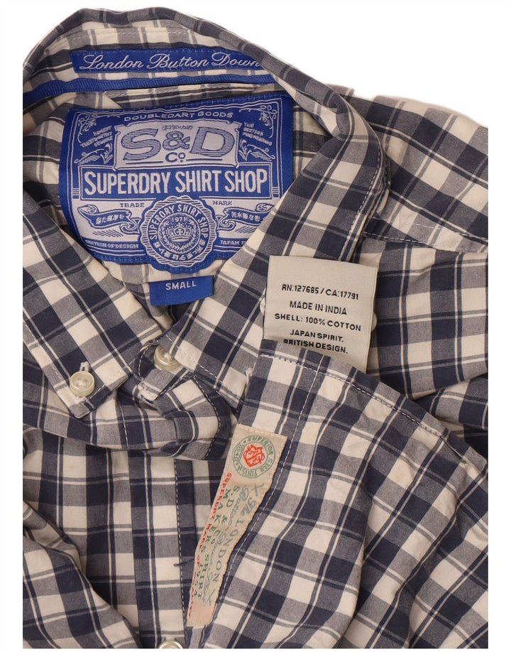 Superdry Mens Shirt Small Navy Blue Check Cotton