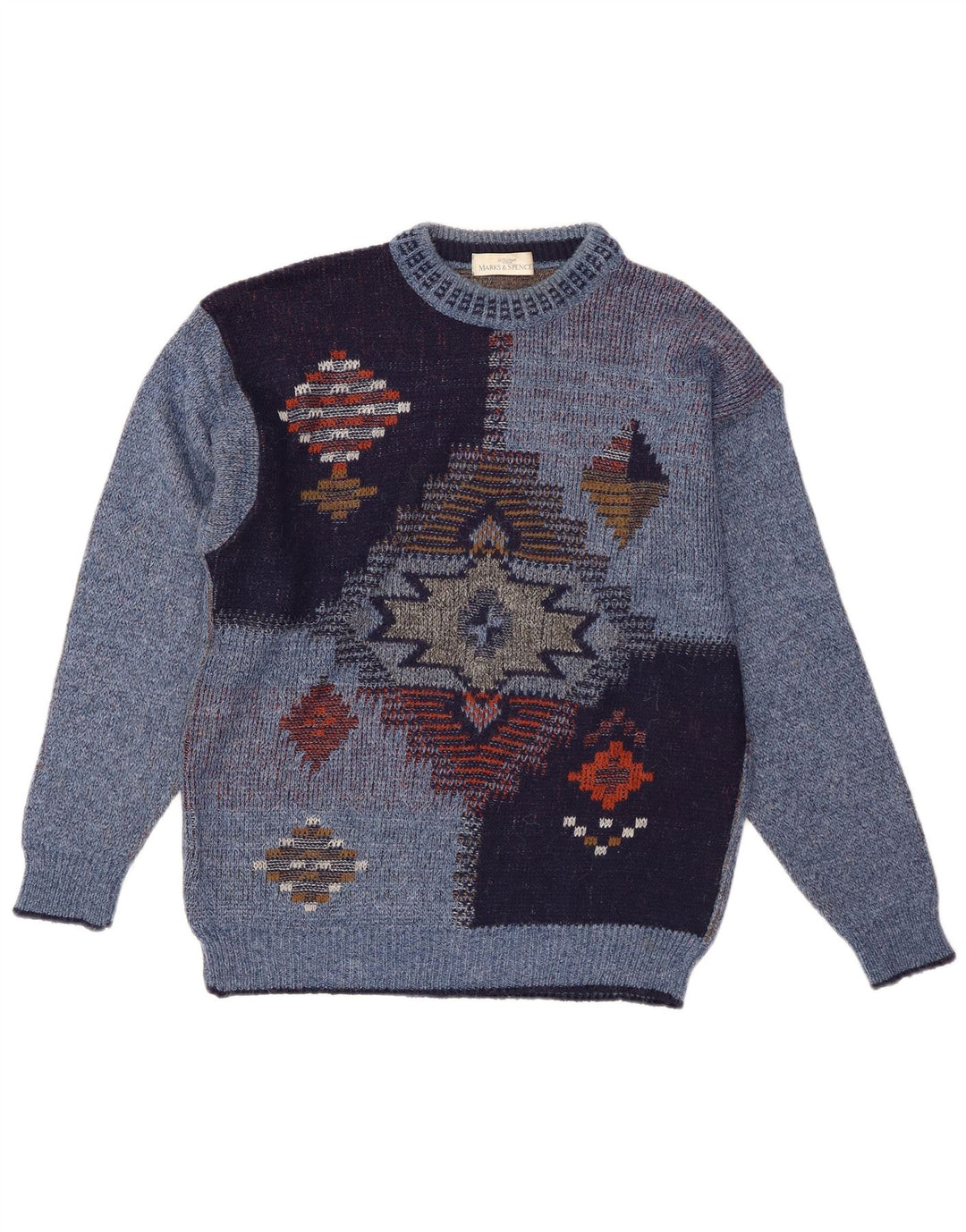 St Michael Herren-Pullover mit Rundhalsausschnitt, klein, blau, geometrisches Acryl