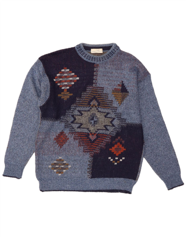 St Michael Herren-Pullover mit Rundhalsausschnitt, klein, blau, geometrisches Acryl