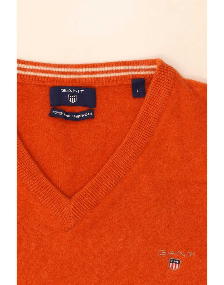 Gant Womens V-Neck Jumper Sweater UK 14 Large Orange Wool