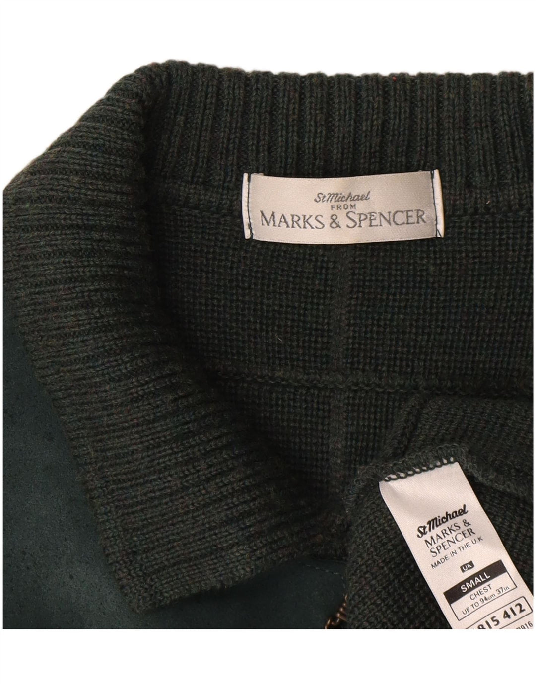 Marks & Spencer Herre St. Michael Cardigan Sweater Lille grøn ternet uld