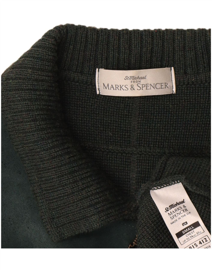 Marks & Spencer Herre St. Michael Cardigan Sweater Lille grøn ternet uld