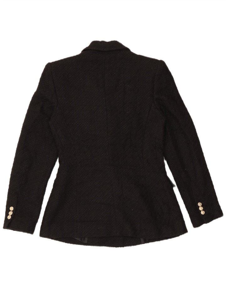 Zara Dame Double Breasted Blazer Jacket UK 10 Small Black Acryl