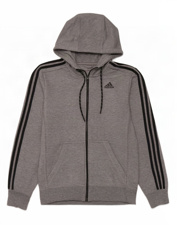 Adidas Mens Climalite Zip Hoodie Sweater Small Grey Flecked Polyester