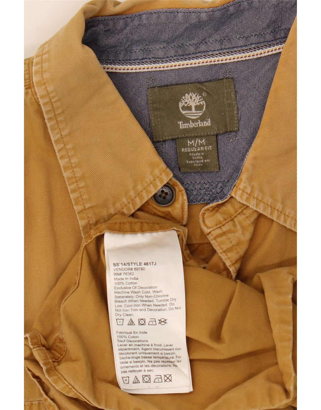 Timberland Mens Regular Fit Shirt Medium Yellow Cotton