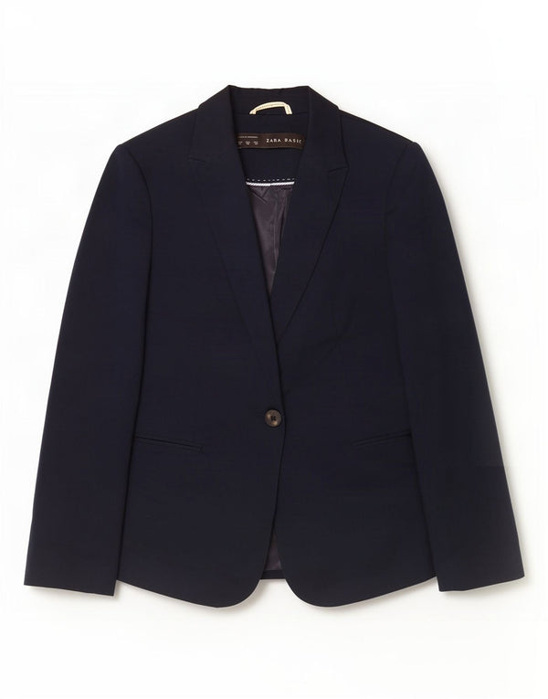 Jachetă pentru femei Zara cu 1 nasture UK 6 XS Bumbac bleumarin