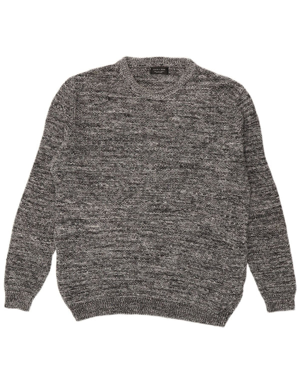 Zara Mens Crew Neck Jumper Sweater Large Grey Flecked Acrylic