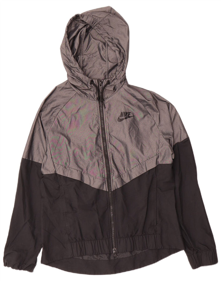 Nike Womens Hooded Rain Jacket UK 10 Small Grey Colourblock Nylon
