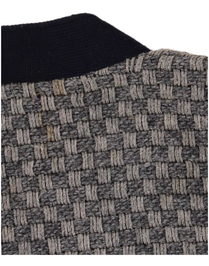 Vintage Mens Cardigan Sweater Medium Navy Blue Geometric