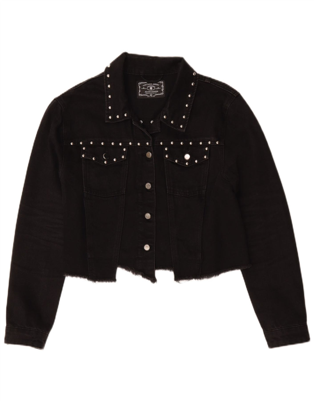 Vintage Womens Crop Denim Jacket IT 42 Medium Black Cotton
