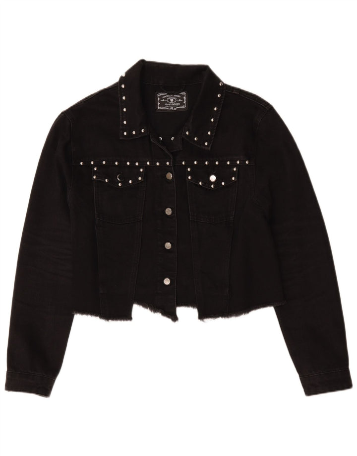 Vintage Womens Crop Denim Jacket IT 42 Medium Black Cotton