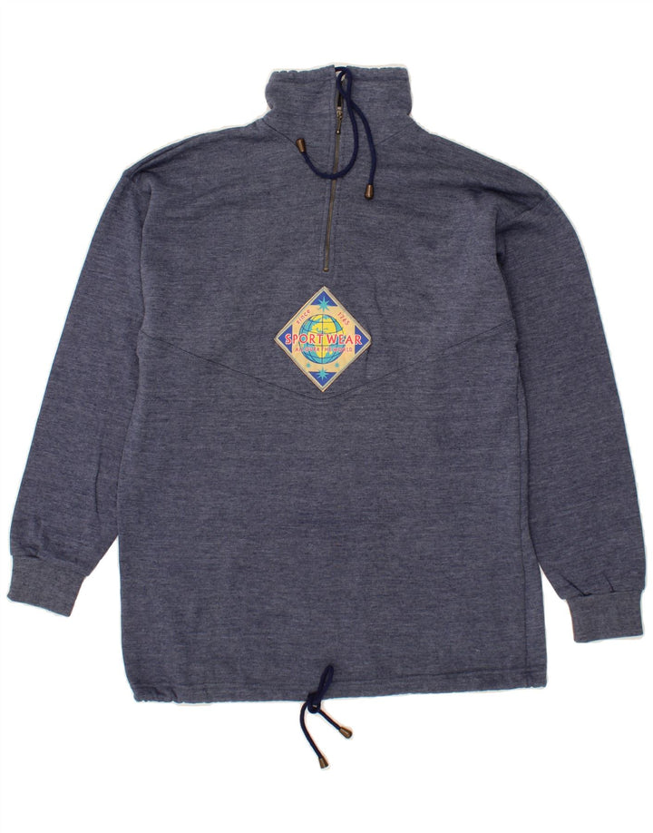 CRANE Mens Graphic Zip Neck Sweatshirt Jumper Medium Navy Blue Cotton Vintage Crane and Second-Hand Crane from Messina Hembry 