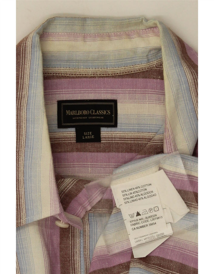 Marlboro Classics Mens Short Sleeve Shirt Large Multicoloured Striped Linen