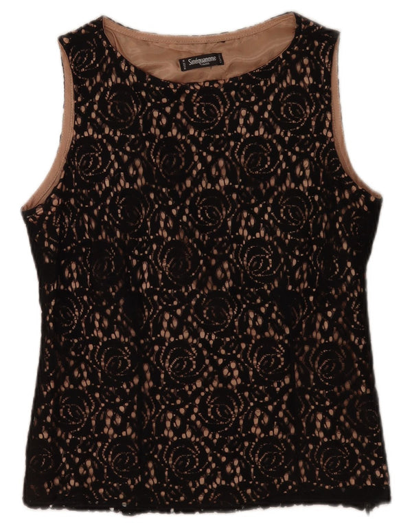 Sinequanone Womens Sleeveless Lace Blouse Top UK 12 Medium Black Floral